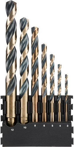 Porta accessori Dewalt + punte in metallo con gambo tondo oro nero | 7 pezzi | 3mm, 4mm, 5mm, 6mm, 8mm, 10mm, 12mm - dt70829-qz