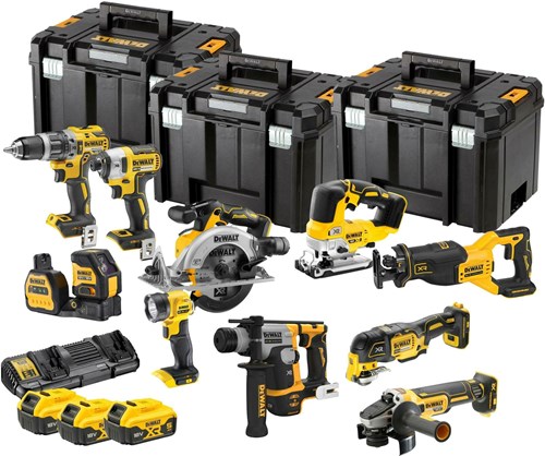 Dewalt dck1012p4t-qw | Paquete combinado de 10 piezas | xr 18 voltios | 5,0 ah | iones de litio | 4 baterías - dck1012p4t-qw