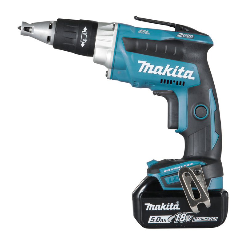 Destornillador makita dfs250rtj 18v batería 5.0 ah (2 uds), cargador rápido, mbox