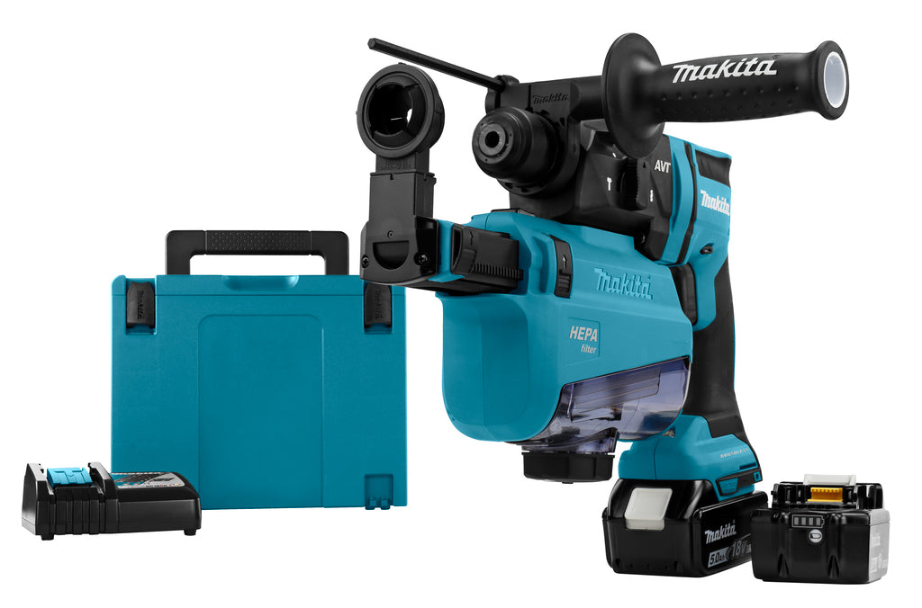 Taladro percutor combinado a batería makita mr182twju 18v | sds-plus | 5.0ah en mbox con extracción de polvo - hebr182twju