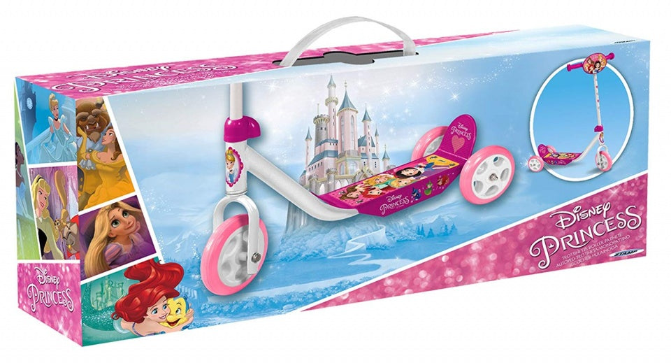 Princess 3-wiel kinderstep meisjes vrijloop wit roze
