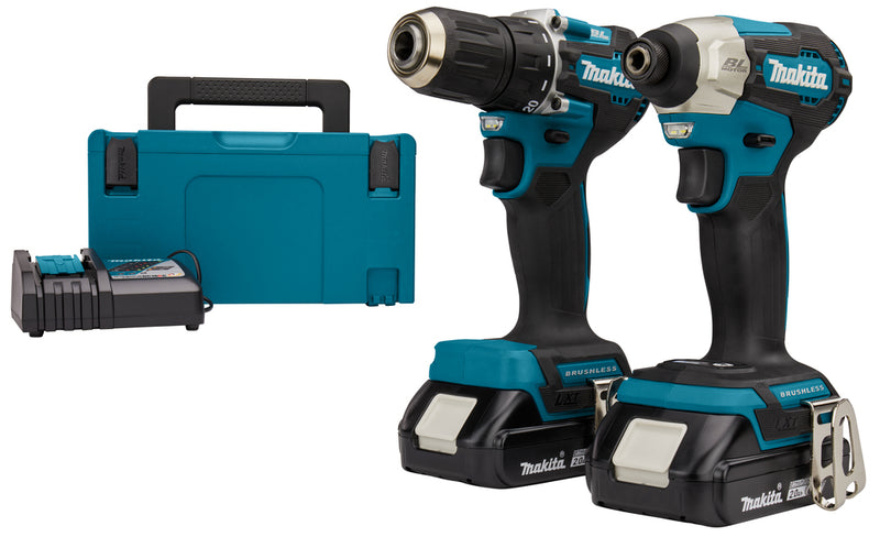 Makita dlx2423aj | pacchetto combinato | Trapano avvitatore a batteria ddf487 + avvitatore a percussione dtd157 | 18v| 2,0 ah | ioni di litio | impostare
