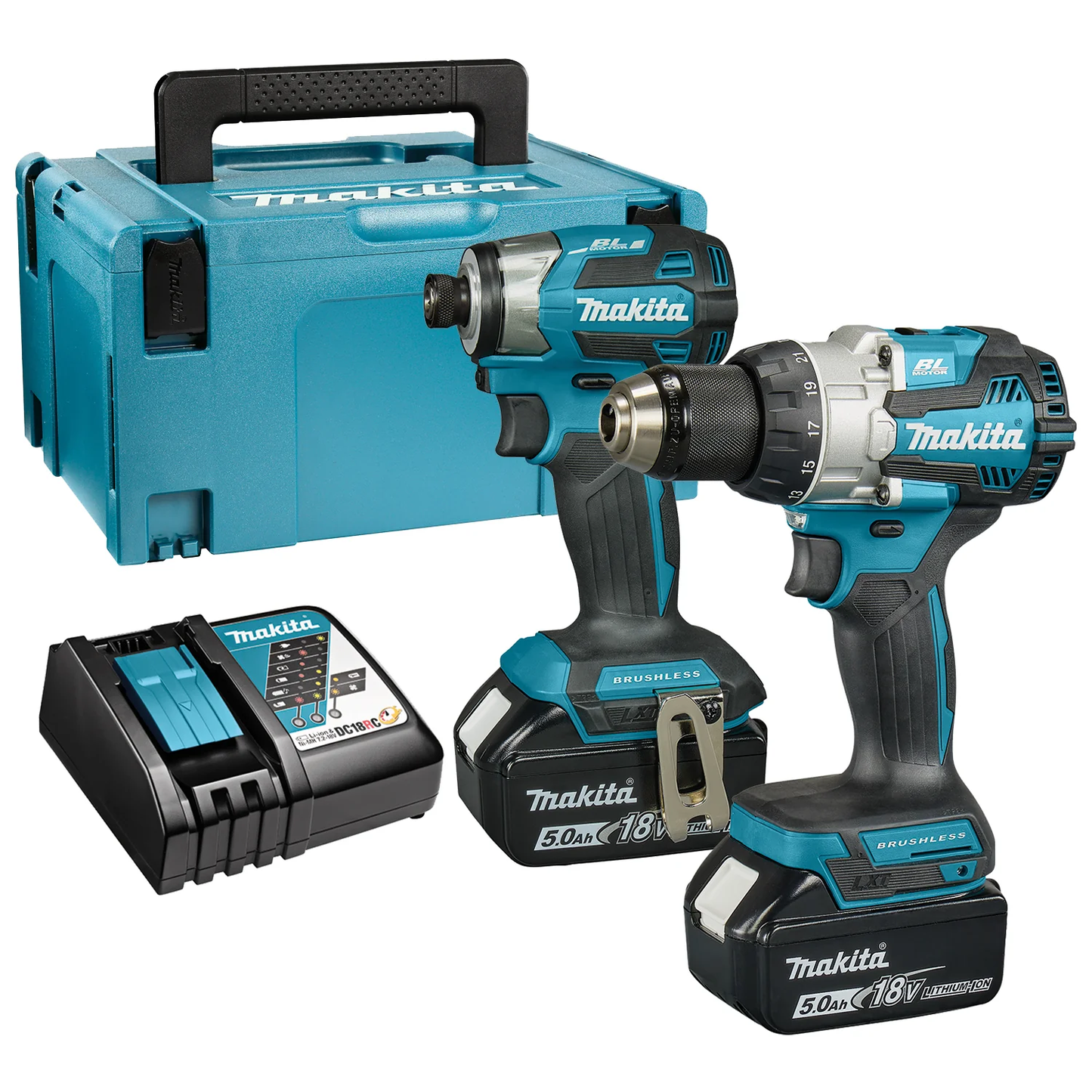 Paquete combinado makita dlx2528tj 18v taladro de impacto dhp489 + destornillador de impacto dtd173z batería de 5,0 ah (2 piezas), en mbox