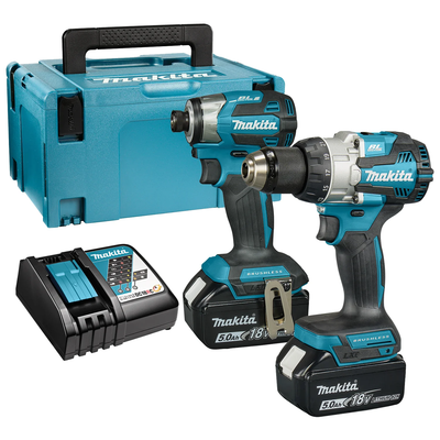 Makita dlx2528tj combo pack 18v trapano a percussione dhp489 + avvitatore a percussione dtd173z batteria da 5,0 ah (2 pz), in mbox