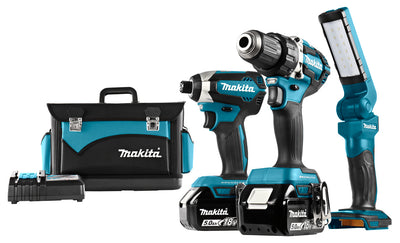 Makita DLX3090T 18V 5.0Ah Juego combinado Taladro inalámbrico DDF484 y atornillador de impacto DTD153 + lámpara DML801
