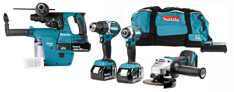 Set combinato Makita ddf484 dtd153 dga504 hebr242 18v 5.0ah