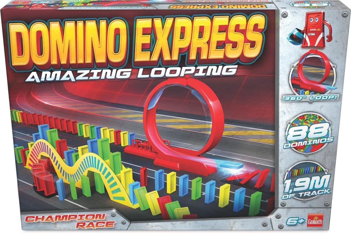 Goliath domino express increíble carrera de campeones de piedras de dominó en bucle con torre de slalom