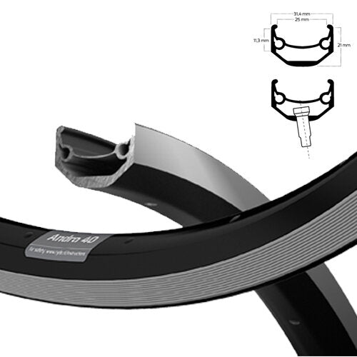 Ryde b.v. cerchio 28'-14 andra40 28'-622 alluminio nero cnc