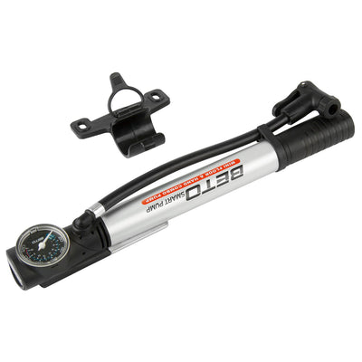 Brass bearing beto mini pump with pressure gauge aluminum. silver black