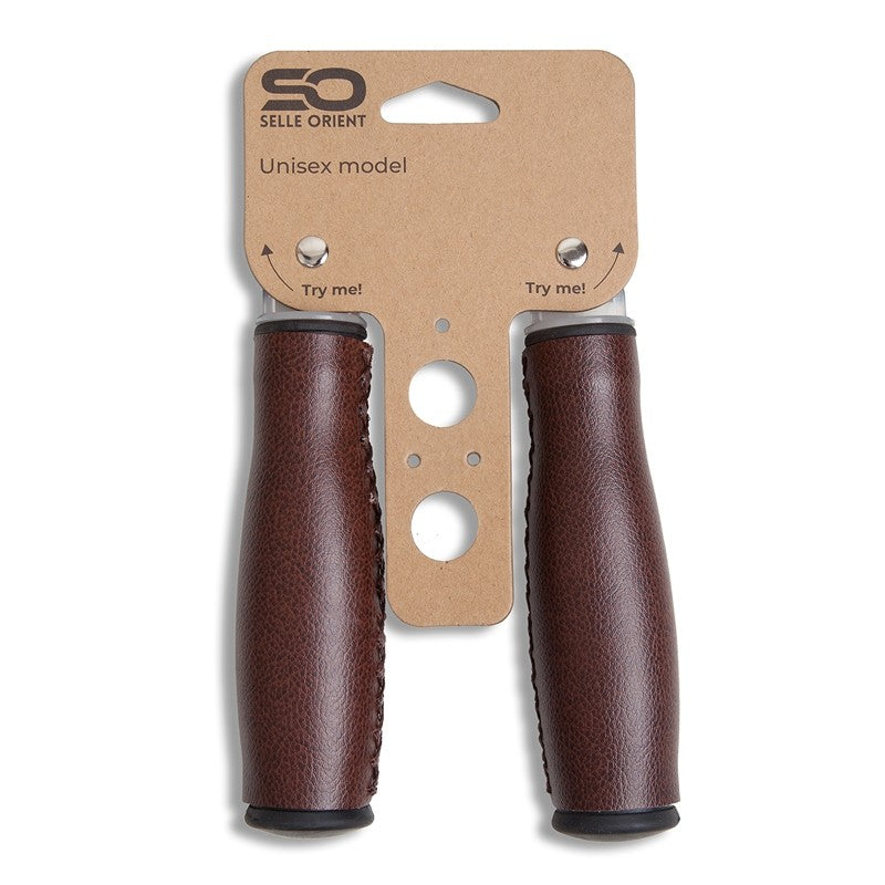 Manijas de bicicletas de orientación de Selleo de 135 mm de cuero artificial marrón
