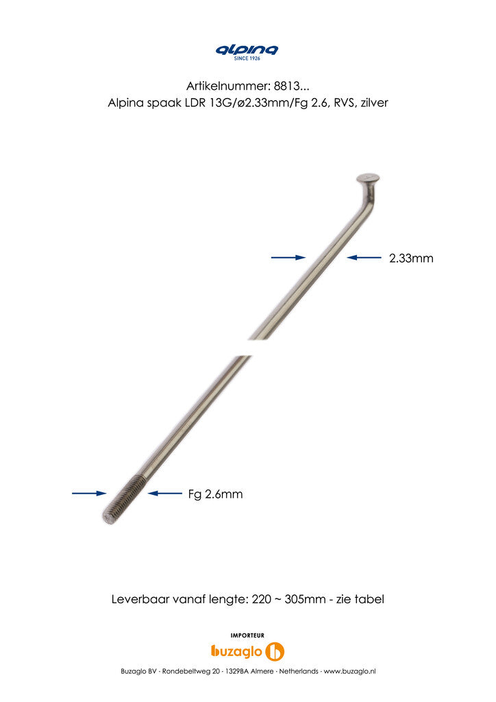Alpina Spaky 13G (2,34 mm) in acciaio inossidabile 266 mm (P36)