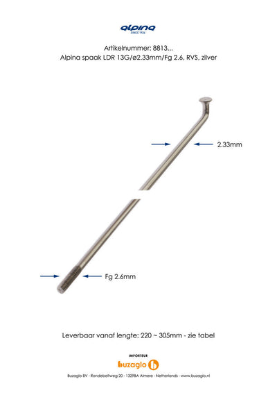 Alpina Sugeken 13G (2.34 mm) 266 mm de acero inoxidable (P36)