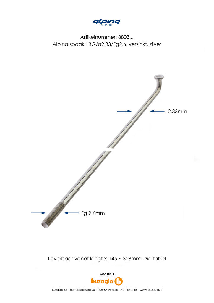 Alpina Specha 13G (2.34 mm) 282 mm de zinc (P36)