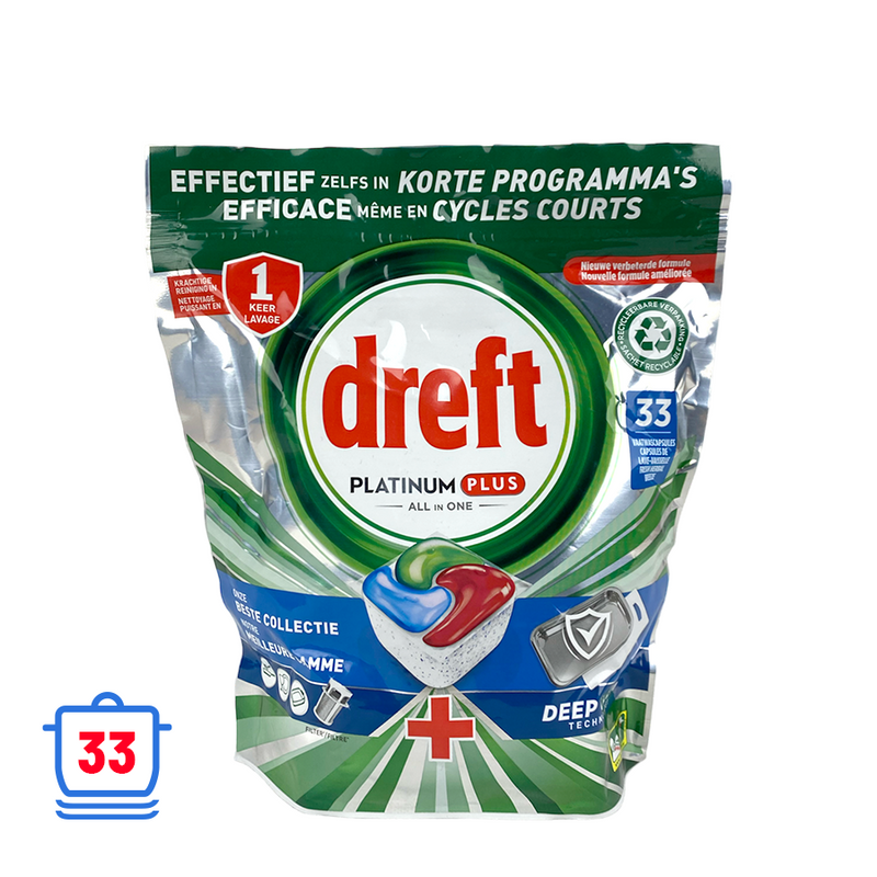 Pastiglie per lavastoviglie Cycplus Drift Platinum Plus All in One per pulire a fondo 33 pezzi