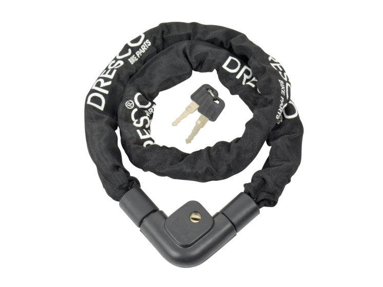 Bloqueo de cadena de Dresco 120 cm x 7 mm con 2 llaves negras