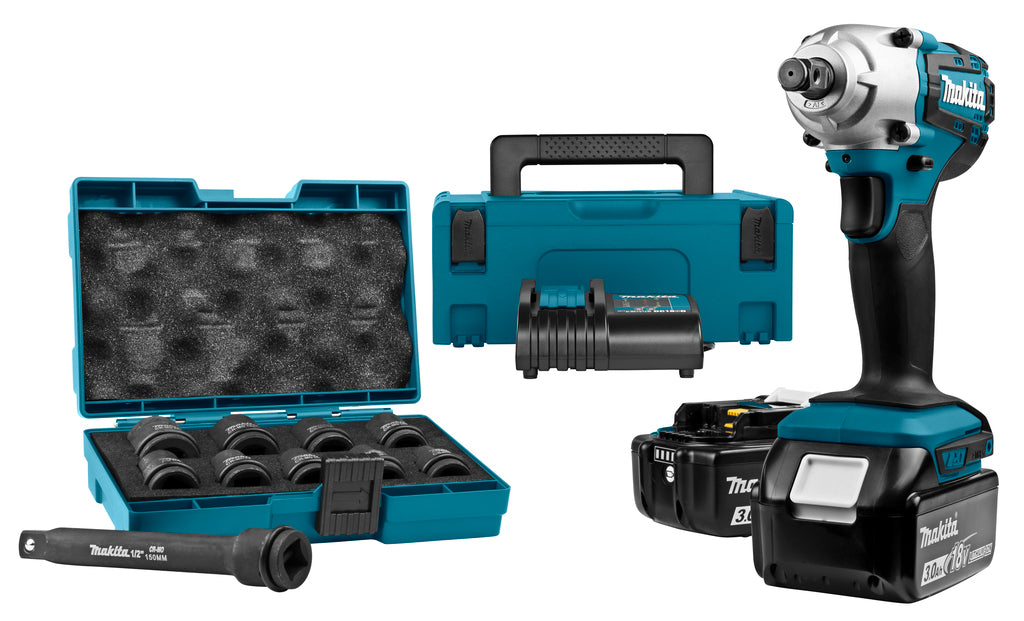 Avvitatore ad impulsi Makita dtw190jx1 18v 190 nm | Batteria da 3,0 Ah (2 pezzi), caricabatterie, mbox - con set di accessori da 10 pezzi