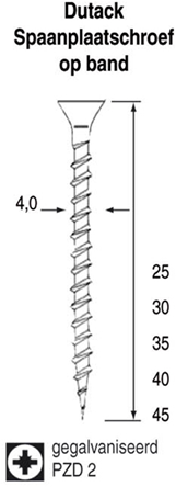Tornillo aglomerado Dutack en banda 4.0 nk 25mm pz2 ds mil piezas - 5420001