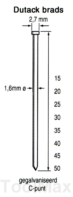 Dutack 1.6mm brads | 15mm | 2000 stuks - 5138029