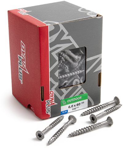 Tornillo de construcción Dynaplus cabeza plana con revestimiento ar rosca parcial + punta de corte torx tx30 6.0x60 35 | 100 piezas - 0281.08.50001