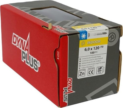 Vite da costruzione Dynaplus zincata testa svasata filetto parziale + punta tagliente torx tx30 6,0x120 70 | 100 pezzi - 0281.01.50801