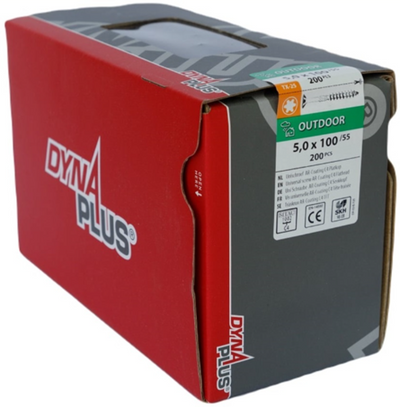 Dynaplus unischroef spaanplaatschroef ar-coating platkop deeldraad torx tx25 5.0x100 55 | 200 stuks - 0281.08.42601
