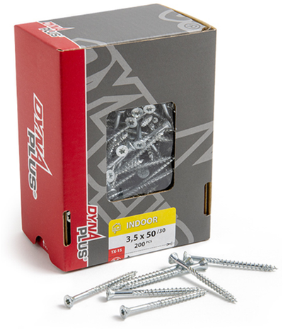 Vite Dynaplus Uni Screw truciolare testa zincata testa svasata filetto parziale torx tx15 3,5x50 30 | 200 pezzi - 0281.01.17902