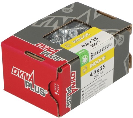 Tornillo para aglomerado Dynaplus uni tornillo galvanizado cabeza plana rosca completa torx tx20 ​​4.0x25 | 200 piezas - 0281.01.25101