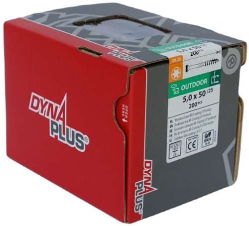 Vite per decking Dynaplus xtreme ar-bronze testa piatta - filetto parziale 60° + punta tagliente torx tx25 5.0x50 25 | 200 pezzi - 0283.08.41901