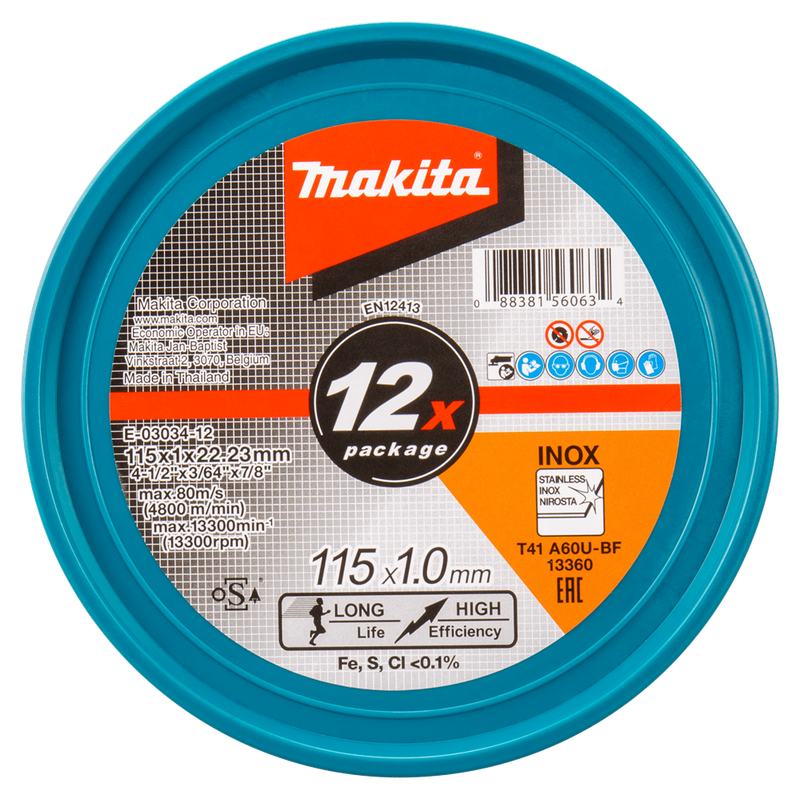 Accesorios Makita disco de corte acero inoxidable 115 x 22,23 x 1,0 mm - e-03034-12