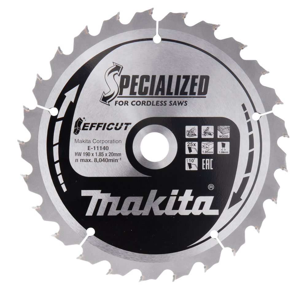 Accesorios Makita hoja de sierra tronzadora para madera | efficut 190x20x1.85 25t 10g - e-11140 e-11140
