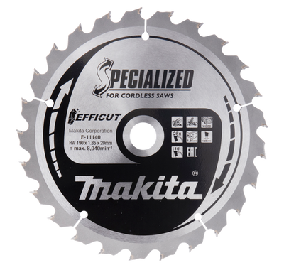 Accesorios Makita hoja de sierra tronzadora para madera | efficut 190x20x1.85 25t 10g - e-11140 e-11140