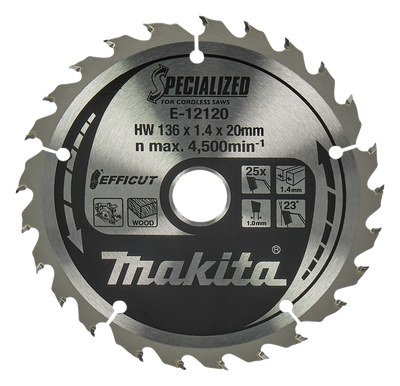Accesorios Makita hoja de sierra circular para madera | efficut 136x20x1.5 25t 23g - e-12120 - e-12120