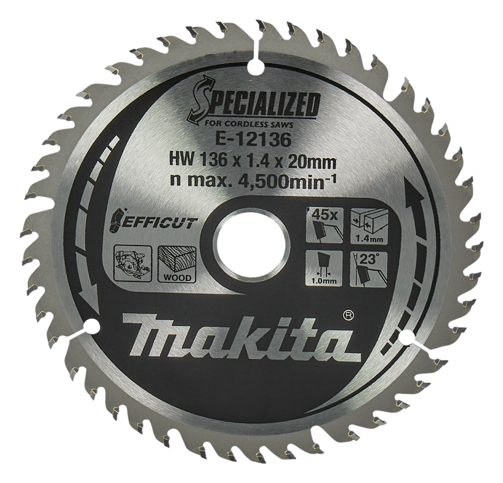 Accesorios Makita hoja de sierra circular para madera | efficut 136x20x1.5 45t 23g - e-12136 - e-12136