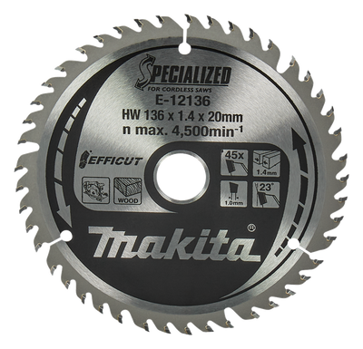 Makita accessoires cirkelzaagblad hout | efficut 136x20x1,5 45t 23g - e-12136 - e-12136