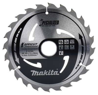 Accesorios Makita hoja de sierra circular wpc | efficut 185x30x1.5 24t 15g - e-12164 e-12164