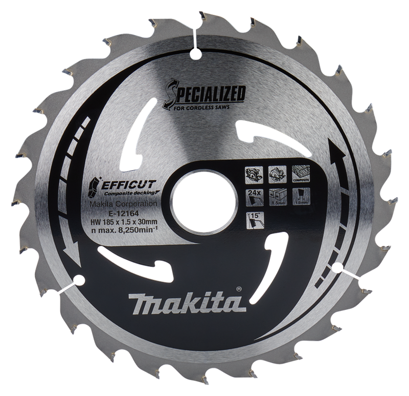 Accesorios Makita hoja de sierra circular wpc | efficut 185x30x1.5 24t 15g - e-12164 e-12164