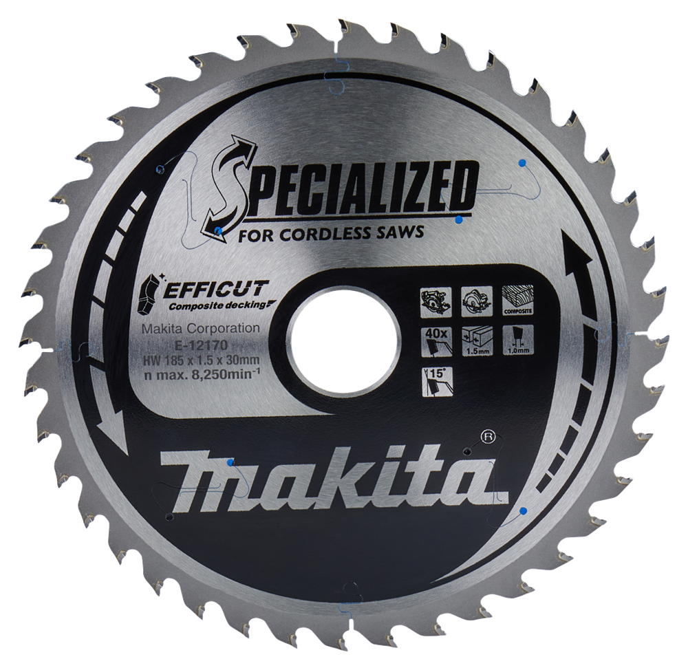 Accesorios Makita hoja de sierra circular wpc | efficut 185x30x1.5 40t 15g - e-12170 e-12170