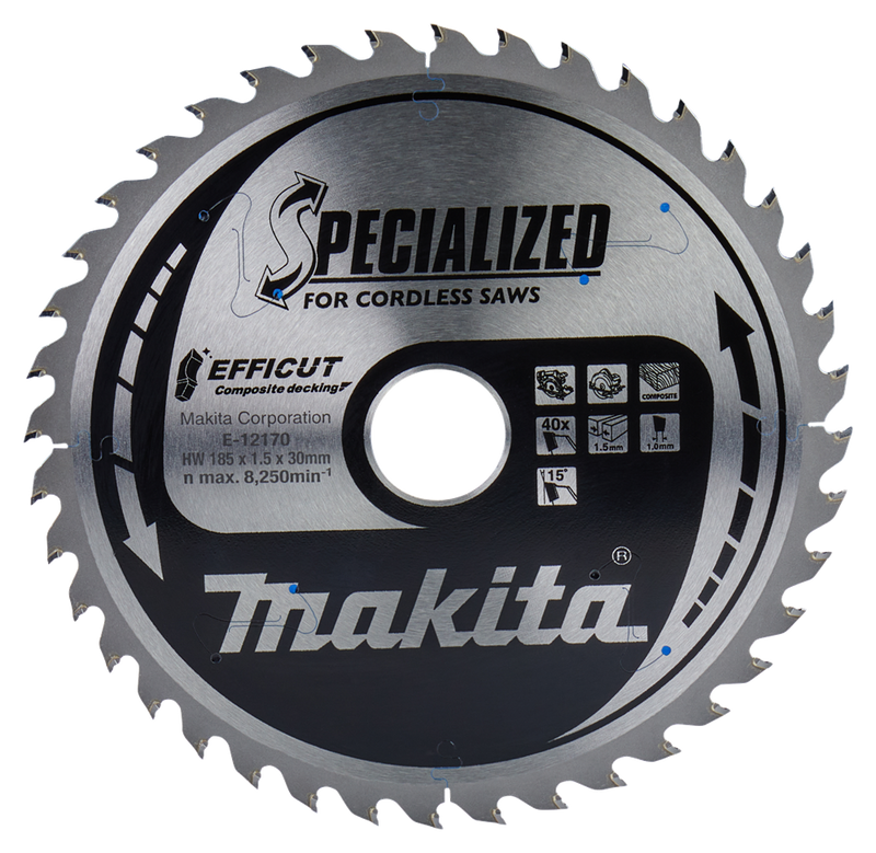 Accesorios Makita hoja de sierra circular wpc | efficut 185x30x1.5 40t 15g - e-12170 e-12170