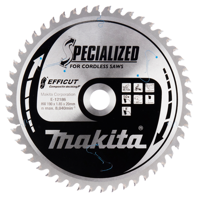 Accesorios Makita hoja de sierra transversal wpc | efficut 190x20x1.85 50t 8g - e-12186 - e-12186