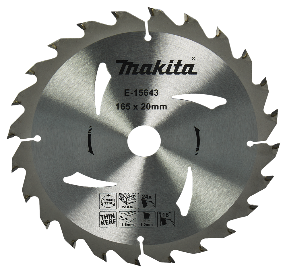 Makita accessoires cirkelzaagblad hout | 165x20x1,6 24t 18g - e-15643 - e-15643
