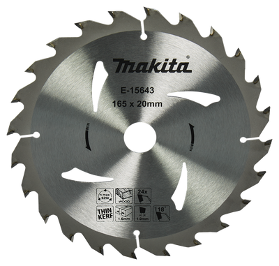 Makita accessoires cirkelzaagblad hout | 165x20x1,6 24t 18g - e-15643 - e-15643