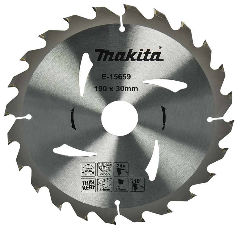 Accesorios Makita hoja de sierra circular para madera | 190x30x1.6 24t 18g - e-15659 - e-15659