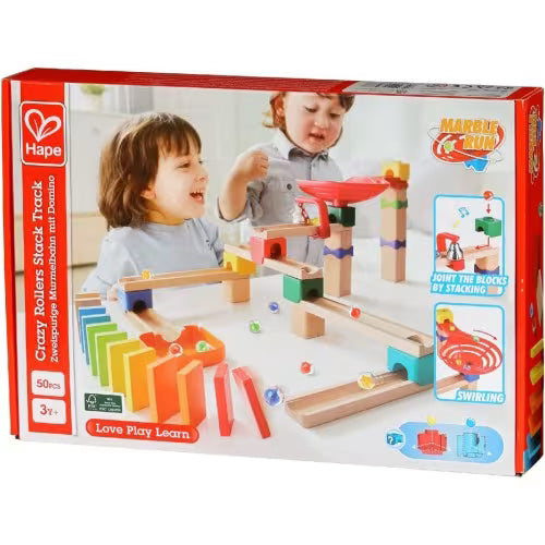 Set domino con binari per biglie in legno Hape - 50 pezzi.