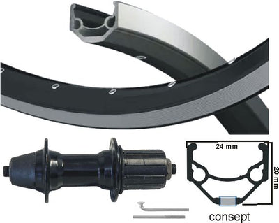 Kgs achterwiel 28 inch (622) consept zw zilver cass. 8 9 speed uitval