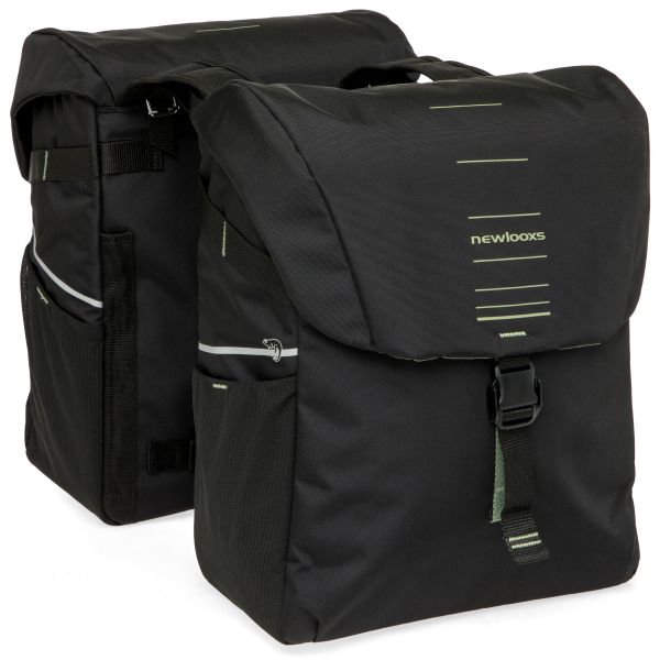 Burgers - new looxs new looxs ® vigo double - dubbele fietstas - geschikt voor elektrische fietsen – gerecycled materiaal - 40 liter – zwart - groen