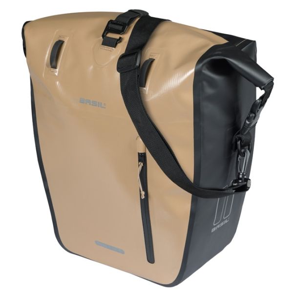 Basil borsa singola da bicicletta rivo l tarpaulin mik 25-31l 14 x 28 x 43 cm - nero sabbia