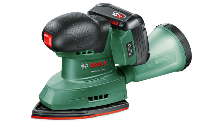 Lijadora múltiple inalámbrica Bosch easysander 18v-8 verde | incluido Cargador de 1 hora (ya 18v-20) + 1x batería de 2,0 ah + 3 hojas de lija (madera roja) - 06033e3002