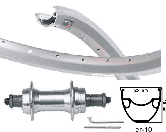 Rueda trasera KGS 28 pulgadas (622) Coteros de rueda libre de plata de borde
