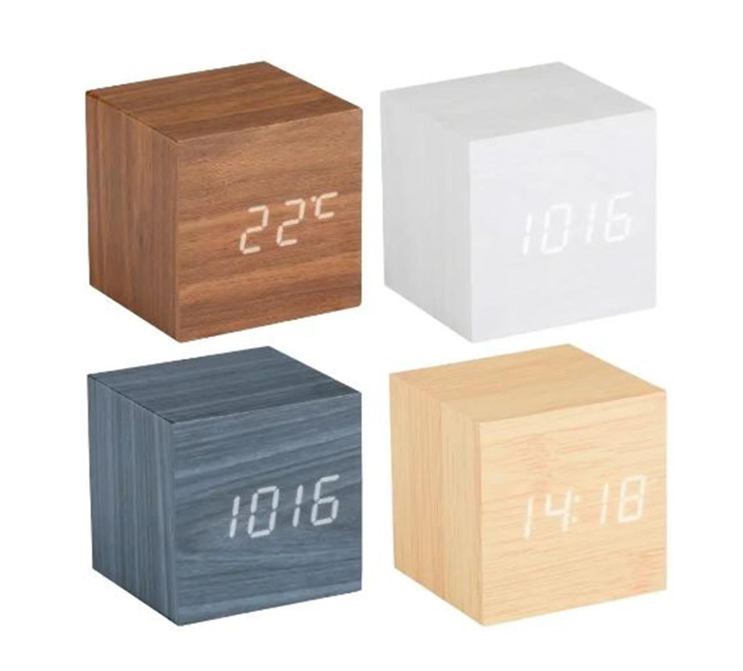 Z1 grundig despertador digital vetas de madera 6x6x6cm