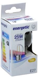 LED energetico bullet E27 2.1-25W 2700K filamento trasparente - 2720250